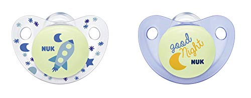 Image of NUK Cute-as-a-Button Glow-in-The-Dark Orthodontic Pacifiers, Boy, 0-6 Months, 2-Pack