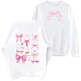 Generic Coquette Pink Bow Y2K Sweatshirt, Pink Coquette Girly Ribbon Sweatshirt, Pink Bow Sweatshirt, Medium, White