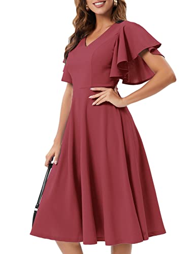 Image of Bridesmay Women's Formal Wedding Guest Dress for Women 2026 Short Sleeve Fit and Flare Tea Party Dresses