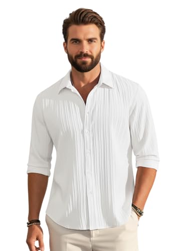 Image of Amazon Brand - INKAST Men's Casual Button Down Shirts Long Sleeve Linen Shirt Fashion Textured Beach Summer Shirt