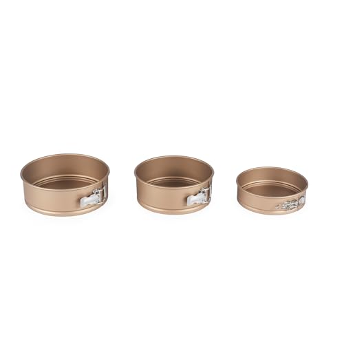 Russell Hobbs Opulence Round Springform Pan Set - 3 Piece, 16cm / 6 Inch, 20cm / 7.8 Inch, 24cm / 9.4 Inch Non-Stick Cake Tin, Loose Base, PFOA Free, Carbon Steel, Leakproof, Cake, Cheesecake, Gold