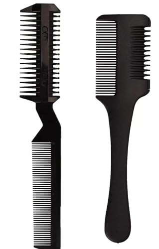 Set of 2 HAIR TRIMMING RAZOR COMB & Double Sided Blade Razor Hair Cutting Comb