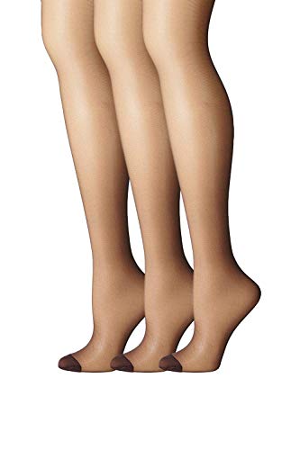 Hanes Womens Set of 3 Silk Reflections Control Top RT Pantyhose, C/D, Barely Black