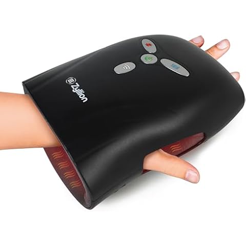 Zyllion Hand Massager with Heat for Arthritis and Carpal Tunnel (FSA/HSA Eligible) - Cordless Rechargeable Air Compression Hand Massage with Vibration, Pain Relief for Large Hands, Fingers - Black Cover