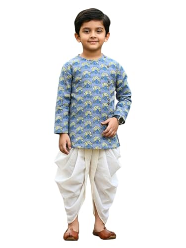 Image of POLKA TOTS 100% Cotton Elegant Traditional Dhoti Kurta Set for Baby Boys | Ultra-soft Cotton Ethnic Dress for Festivals and Weddings | Traditional Angrakha Dress for Kids Boys