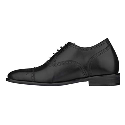 CALTO Men's Invisible Height Increasing Elevator Shoes - Black Premium Leather Lace-up Super Lightweight Formal Oxfords - 3 Inches Taller - S3033 - Size 12 D(M) US3