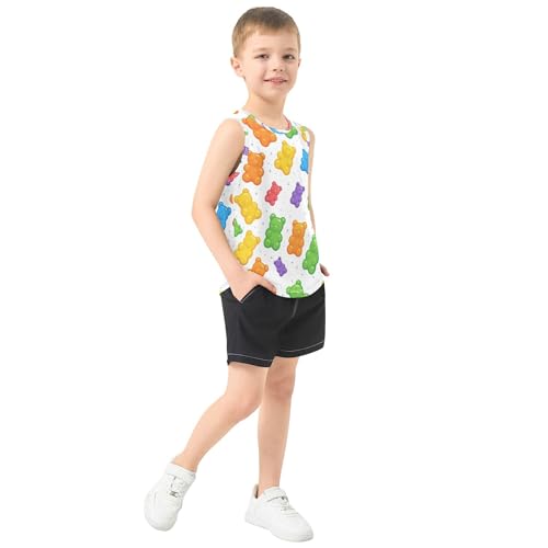JUNZAN Colorful Gummy Bears Jelly Sweets Children Tank Tops Sleeveless Toddler Vest Kids Shirts for Running Beach Swim 3T4