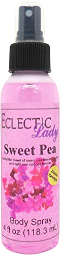 Eclectic Lady Sweet Pea Body Spray, Double Strength, 4 ounces, Body Mist for Women with Clean, Light & Gentle Fragrance, Cologne with Soft, Subtle Aroma For Daily Use