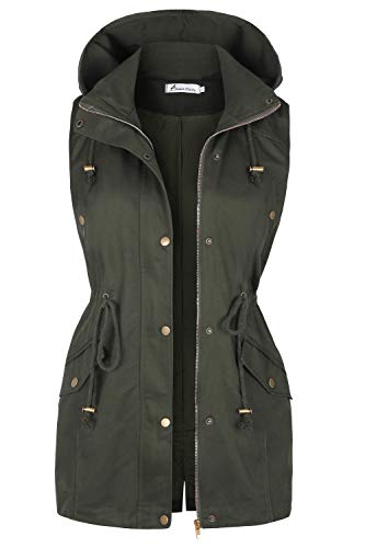Twinklady Women's Sleeveless Lightweight Zip Up Military Safari Hood Anorak Jacket Vest AG