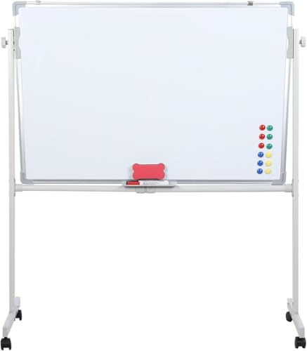 Pizarra blanca móvil con soporte de 91.4 cm x 61.0 cm, pizarra magnética portátil de borrado en seco con ruedas, incluye 12 imanes, 5 marcadores y 1 borrador