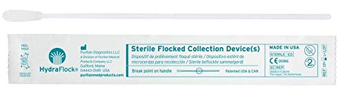 Puritan Medical HydraFlock 6" Sterile Large Flock Swab w/80mm Breakpoint Polystyrene Handle - 25-3406-H - Box of 50