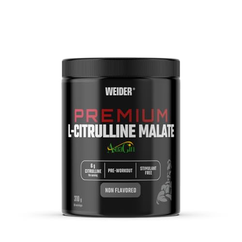 Weider Premium L-Citrulline Malate (310g) Sabor Neutro, Pre-Entreno Sin Estimulantes 99% L-Citrulina Malato + AstraGin® para absorción, 6g citrulina/dosis, Aumenta Energía y Rendimiento, 36 porciones