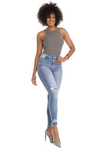 Cigarrete Push Up C/Barra Desfiada Diferenciada, Feminino, Sawary Jeans, Indigo, 40