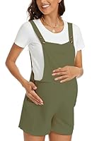 Damen Schwanger Mutterschaft Latzhose Kurz Overalls Sommer Träger Jumpsuit Baggy Playsuit mit Tasche Armeegrün L