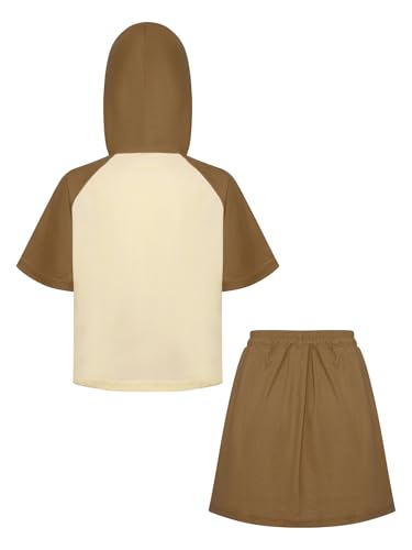 Kids Girls 2 Piece Athletic Outfit Short Sleeve Hooded Top & Mini Skirt for Sports Casual Wear Coffee 2 Years4
