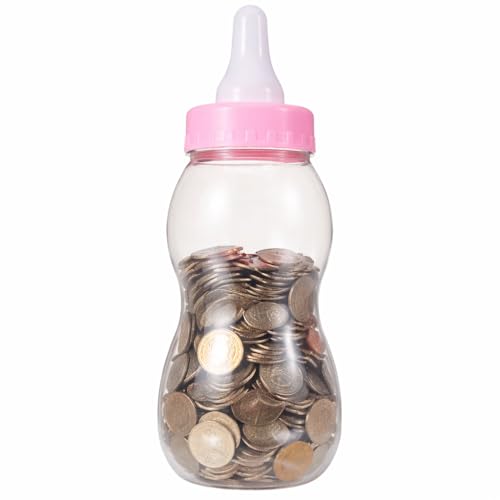 Garneck 11 Inch Jumbo Pink Baby Bottle Piggy Bank - Large Plastic Money Saving Jar for Girls - Giant Fillable Candy Container for Baby Shower Game Centerpiece Nursery Decor