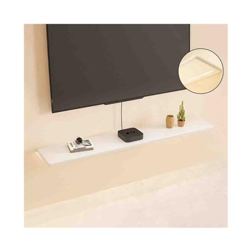 FUHAI-666 Mueble de TV Estantes flotantes for TV, Estante for de Pared 63,0/70,8' con luz LED, estantes Almacenamiento Modernos Madera Maciza, Debajo los televisores(Blanco,160cm)