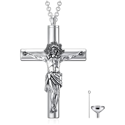 SOULMEET Jesus Crucifixion Cross Locket for Ashes, Sterling Silver Large Cross Cremation Jewelry Urn Necklace Keepsakes Locket Necklace for Women Men (locket only) Cover