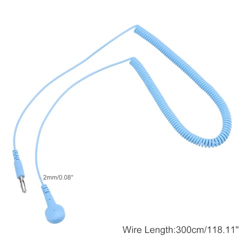 Image of MECCANIXITY ESD Grounding Cable Cord 300cm /118 Inch Long,Anti-Static Ground Wire Cable Lantern Tip + Buckle for Eliminate Conductor Electrostatic,Pack of 1(Blue)