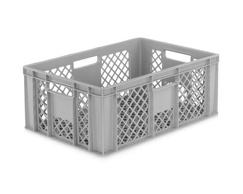 DIE BOX FABRIK Eurobox 60x40 cm in verschiedenen Höhen & Farben | Bäckerkiste, Gemüsekiste & Obstkiste stapelbar | Offene Brötchenkiste | Transportbehälter, Lagerbox (Grau, 60x40x24 cm)