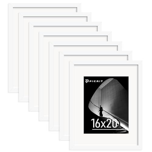 Image of Picrit 16x20 Picture Frame Set of 7, White Poster Frames for Wall