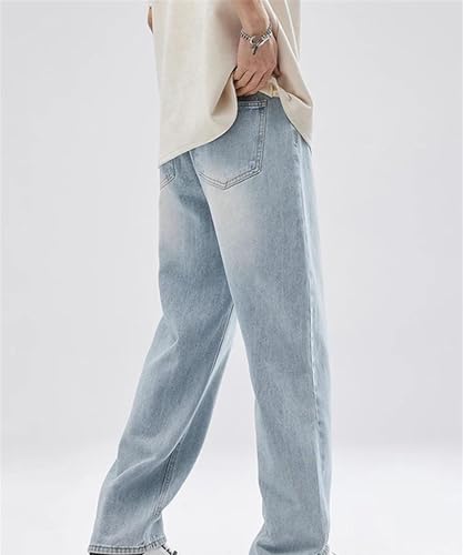 Mens Jeans Straight Elastic Banded Wide Leg Denim Pants Casual Baggy Comfortable Trousers Fashion2