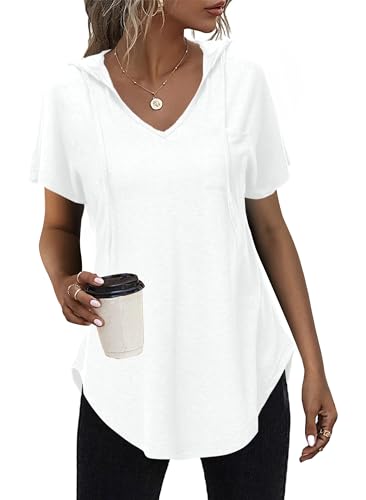 Tanmolo Damen Sommer Hoodie Sweatshirt mit Kapuze Kurzarm T Shirt V...