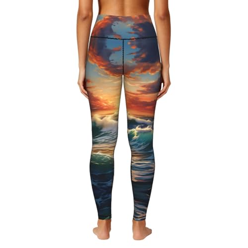 Leggings deportivos de compresión con diseño de atardecer oceánico lavable y duradero 4