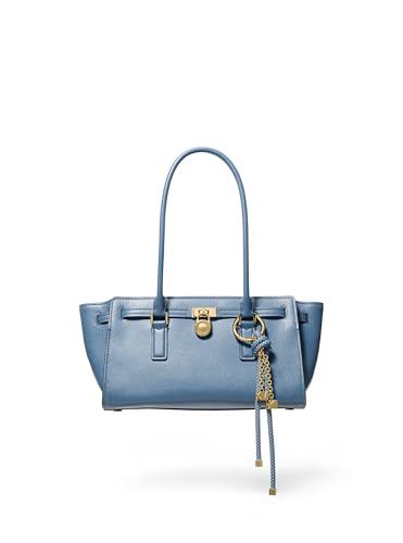 Michael Kors Bolsa de ombro pequena Hamilton com pingente, ferragens douradas/couro urbino/azul francês