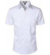 JEMITOP Men's Stretch Slim Fit Dress Shirts Formal Wedding Prom Short Sleeve Button Down Shirt wi...