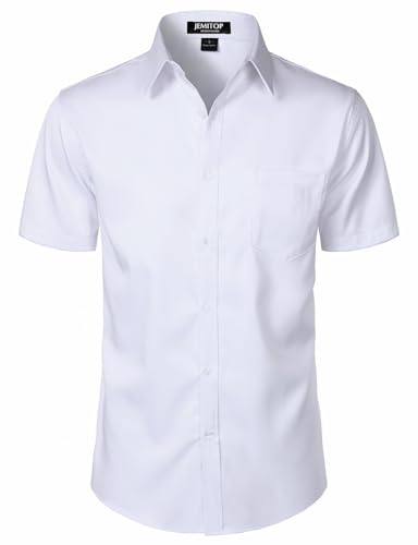 Men's Stretch Slim Fit Dress Shirts Formal Wedding Prom Short Sleeve Button Down Shirt with Pocket