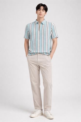 Image of London Hills Men's Loose Fit Half Sleeve Vertical Striped Polo T-Shirt with Zip Collar | Premium Polyester Fabric | T Shirt for Man | Tshirt | Shirts Men | Tshirt for Man | Men T-Shirts