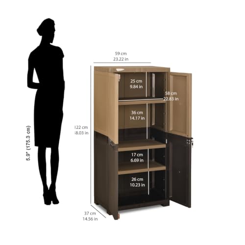 Image of Nilkamal Freedom Mini Medium (FMM Duet) Plastic Wardrobe for Storage|3-Year Warranty|Clothes Cupboard|Almirah for Home, Living Room, Bed Room|Adult & Kids|Rattan Dark Beige /Weather Brown