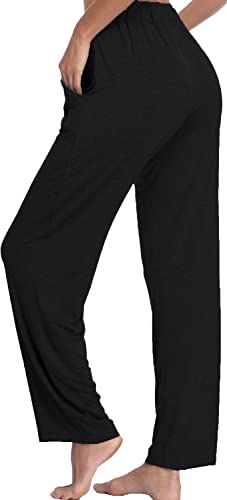 Jorlyen Women's Yoga Pants Long Modal Comfy Drawstring Trousers Loose Straight-Leg for Yoga Running Sporting with Pockets4