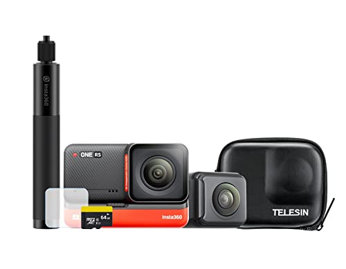 Insta360 ONE RS Twin 360 Edition Starter Kit - inc Selfie Stick + 64GB Card + Telesin Case + Screen Protector