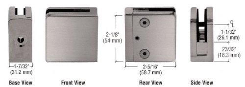 CRLC.R. LAURENCE Z812BN Brushed Nickel Z-Series Square Type Flat Base Zinc Clamp for 1/2" Glass
