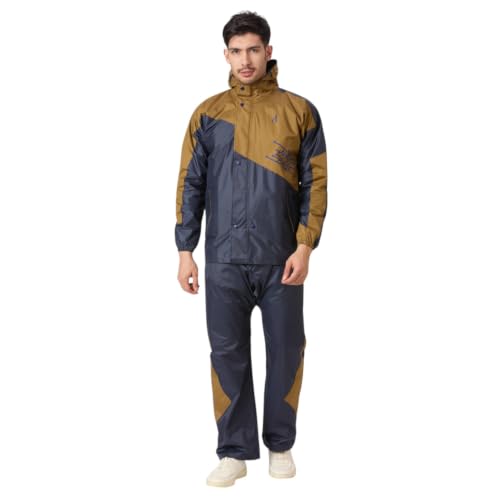 Image of Aashi Polyester Rain Coat for Men with Hood, Waterproof Rainwear Suit for Bike Riders with Polyester Jacket and Pants with Pockets