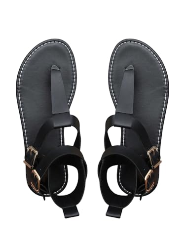 GORGLITTER Women's Double Buckle Thong Sandals Flip Flops Open Toe Ankle Strap Beach Flat Slides