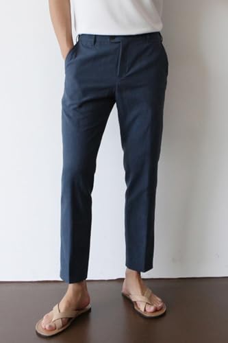 Image of GINGTTO Linen Pants Men Slim Fit Elastic Waistband Lightweight Summer Beach Fashion Casual Pant