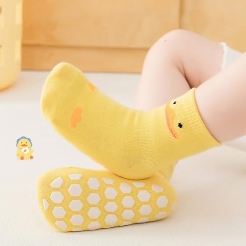 5 Pairs Toddler Baby Grip Socks with Non Slip Soles, Girls Boys Cute Animal Soft Cotton Socks, 0~5T4