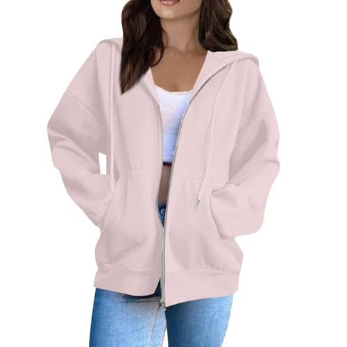OIOLOYJM Zipper Hoodies for Women Long Sleeve Oversized Sweatshirts Y2k Drawstring Soft Jacket 2025 Fall Fashion with Pockets