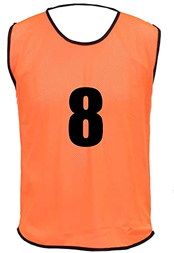 15 MESH BIBS FOOTBALL TRAINING SPORTS BIBS NUMBERED (1-15 OR number of your choice) Front/Back OR Front & Back (Orange (Front Only), Adult (Men's Large-XL))