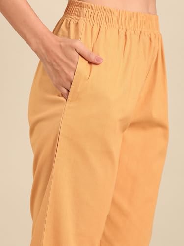 Image of TWIN BIRDS Women Cotton Straight Fit Pants | Ethnic Casual Daily Trousers