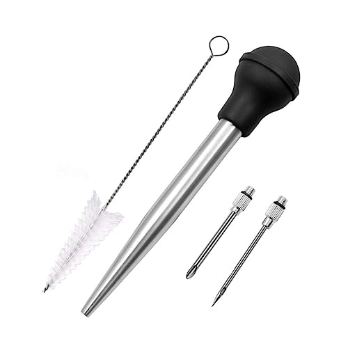 PHENOFICE 1set Bbq Sauce Injector Kit for Turkey Meat Marinade Seasoning Pump Cleaning Brush for Grilling and Cooking