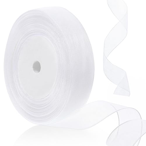 BOHUIZ Ruban cadeau blanc en organza de 20 mm de large - Ruban en mousseline de soie pour mariage,...