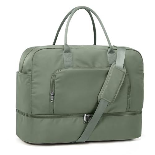 Weekender Bags for Women, Travel Duffel Overnight Carry On Weekend Bag with Shoes Compartment,Olive Green
