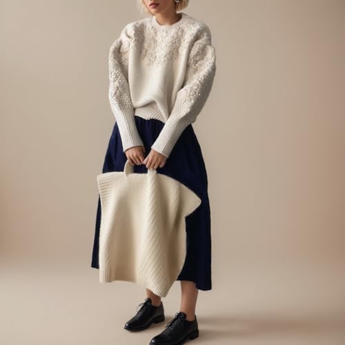 Image of Women's Loose Fitting Heavy Embroidery Three-Dimensional Flower Long Sleeved Knitted Pullover Sweater top