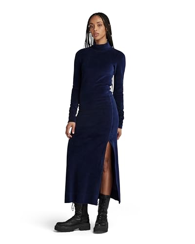 G-Star RAW Damen Velvet Slit Kleid, Blau (warm Sartho D24224-D428-C423), L