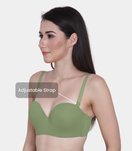 Image of GLAMORAS Women & Girls Demi Cup Bra | Nylon Spandex, Padded, Underwired Bra | Adjustable Detachable Straps, Low Coverage Demi Bra