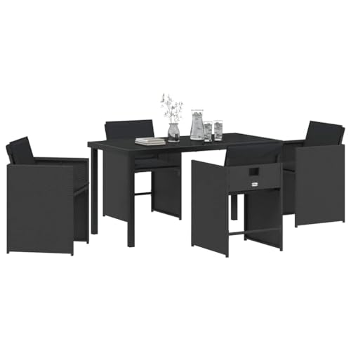 vidaXL Conjunto de Comedor de Jardín 5 pcs Negro ratán sintético, Muebles de Rattan para Jardín y Terraza, Set Moderno, Comedor Resistente, Relájate al Aire Libre